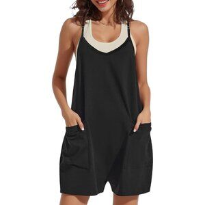 Women Black Casual Sleeveless Romper Loose Spaghetti Strap Shorts Overalls Cloth